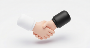 경미한 교통사고 이후 합의금을 건넨 두 사람이 서로 악수하며 원만하게 합의하는 모습이다.