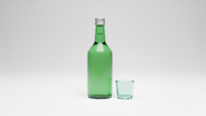 음주운전을 하기 전에 마셨을 것처럼 놓여 있는 소주 한 병이 테이블 위에 놓여 있다.