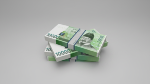 교통사고 합의금을 의미하는 현금 돈다발이 강조되어 표현된 이미지이다.