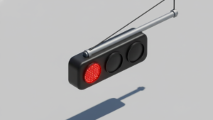 교차로에서 빨간 신호등이 켜진 상태임에도 차량이 정지하지 않고 통과하는 모습이다.