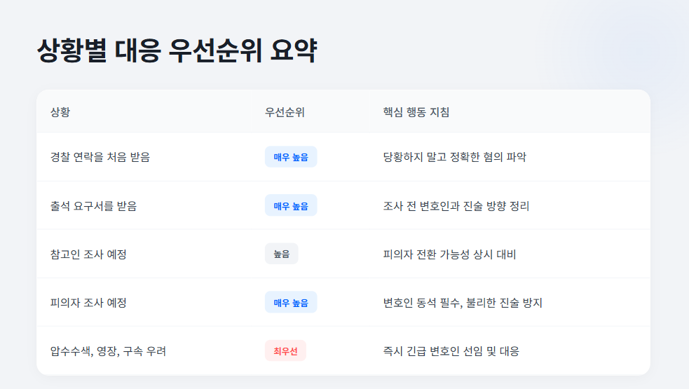 형사 소송 상황별 대응 우선순위 비교표