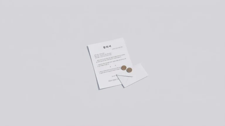 형사 합의를 상징하는 합의서와 작은 금전 이미지