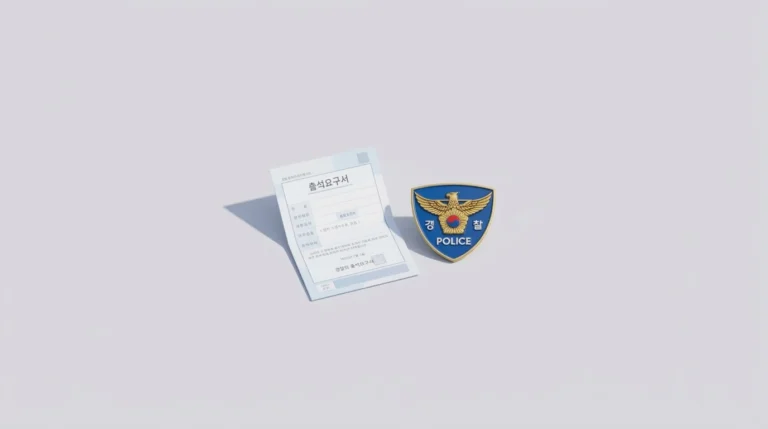 경찰 출석 요구서를 상징하는 통지서와 경찰 배지 이미지
