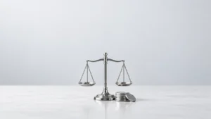 누범기간 중 절도 30만원 변제와 공판 실형 위험을 상징하는 저울 이미지