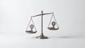 동생 35억 생전증여 상속 정산을 상징하는 저울과 집 열쇠 이미지