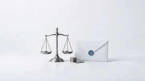 동종 전과 사기 고소취하 사건의 합의와 처벌 가능성을 상징하는 저울과 봉투