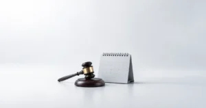 사기죄 구속영장 기각과 본재판 절차를 상징하는 법봉과 달력 이미지